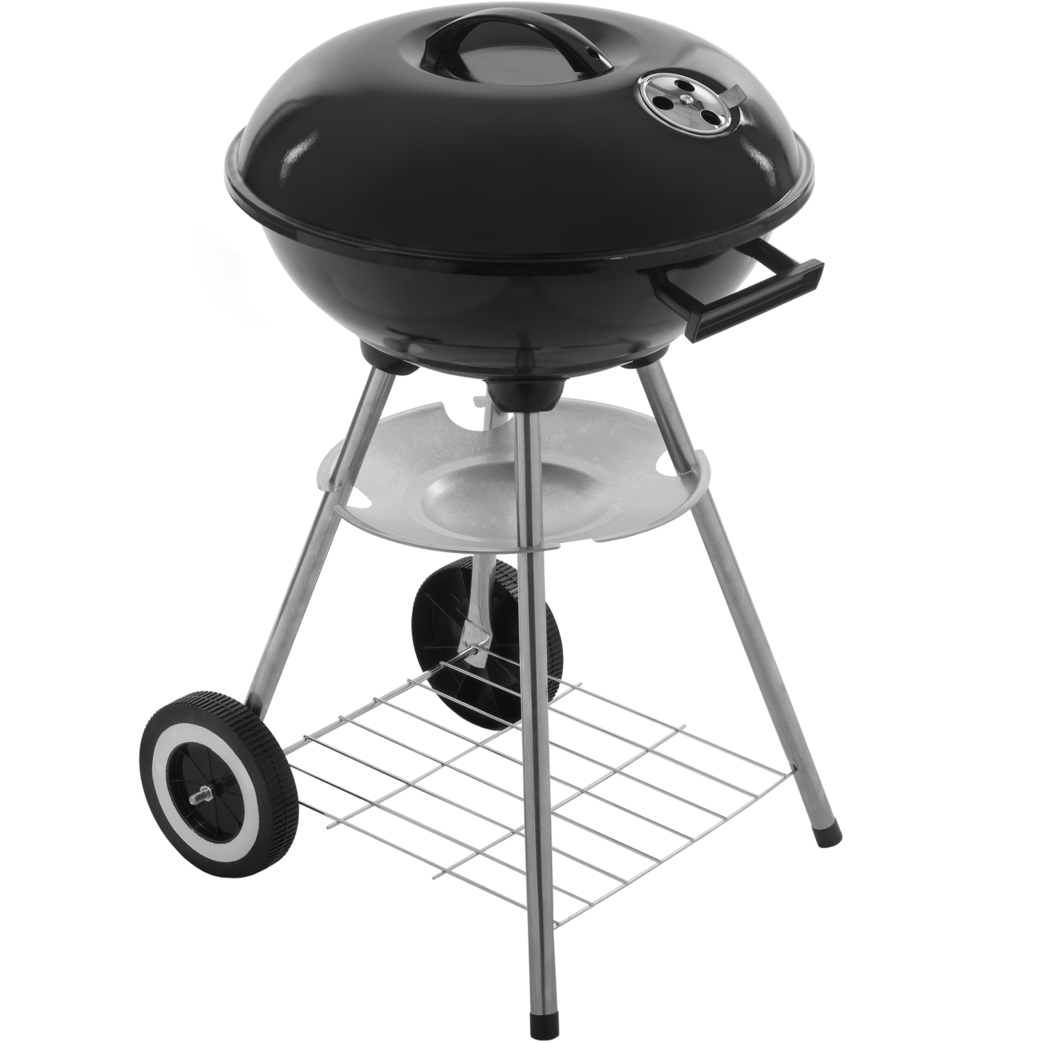 Primematik - 41x70cm Runder Holzkohlegrill mit Deckel und Rädern BBQ Grill für Garten und Camping Kh51000