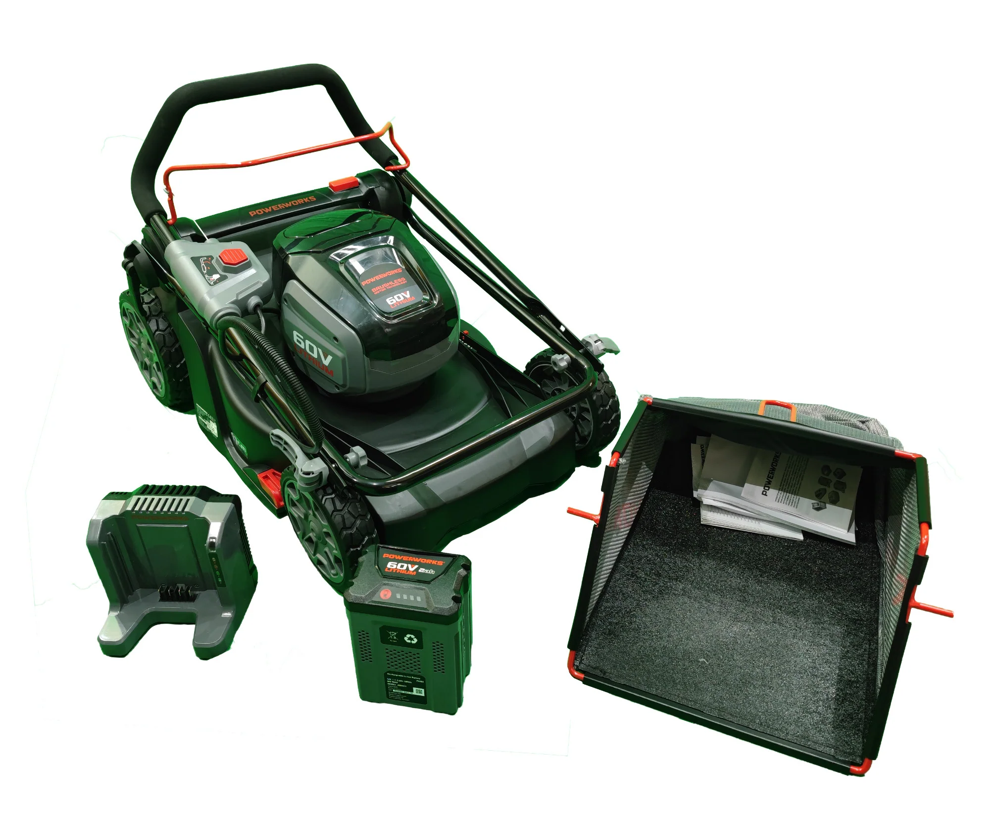 Powerworks PD60LM41K2 60V Akku-Rasenmäher (Modelljahr 2025) mit 60V 2Ah Akku und Ladegerät