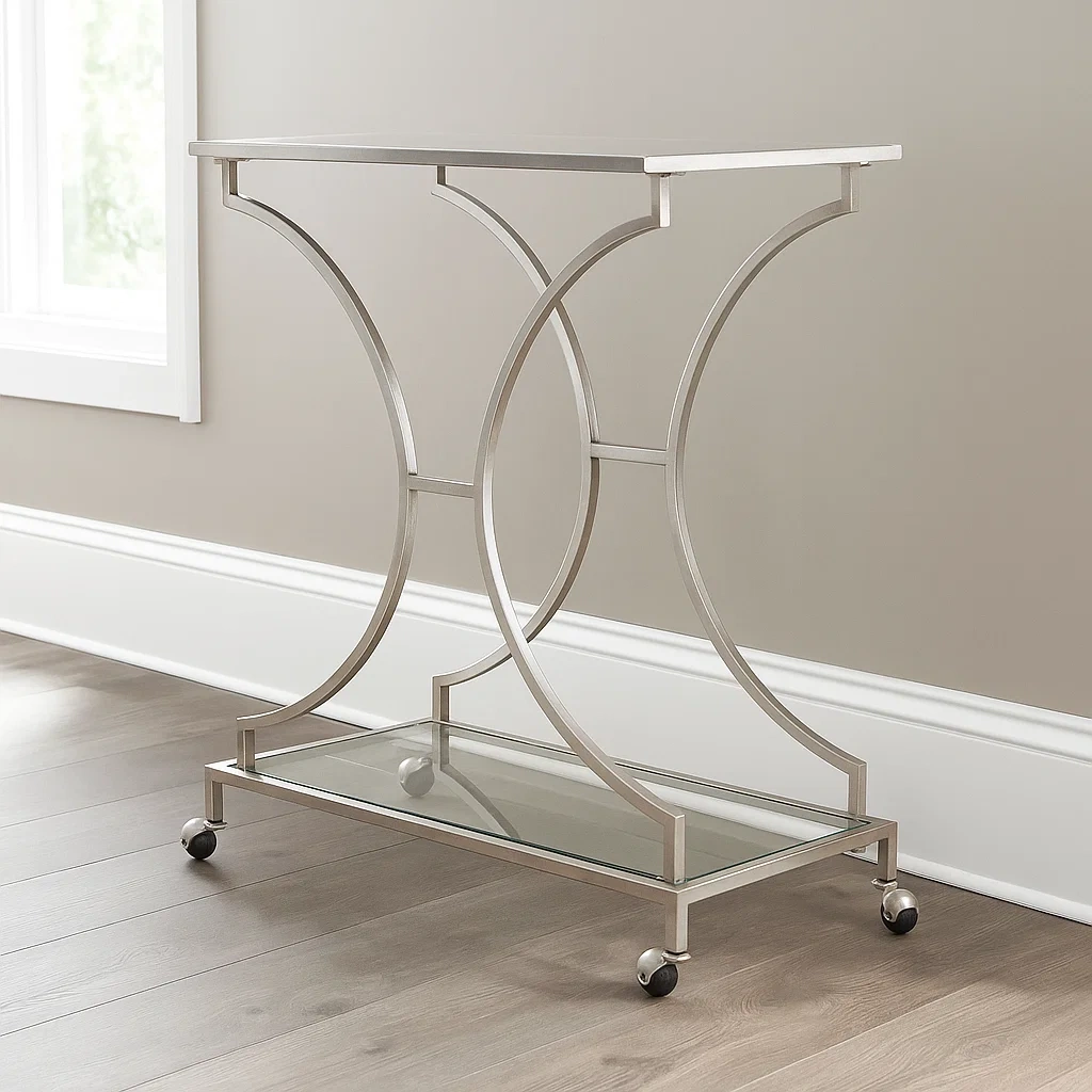 Chariot de bar, argenté, en métal et verre, adapté à un usage intérieur, 66 x 49 x 79 cm