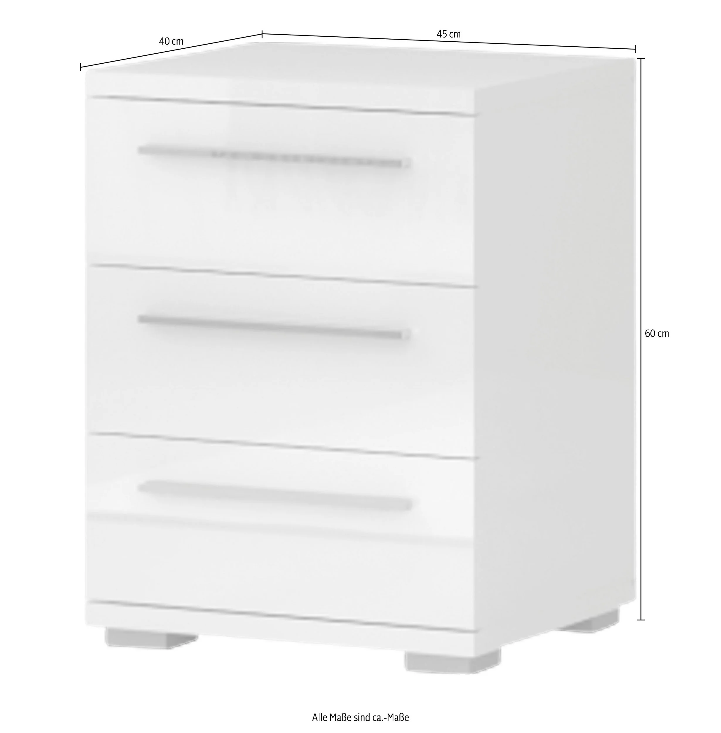 Hochglanzbeiger Klaviernachttisch mit 3 Schubladen, 42 cm breit
