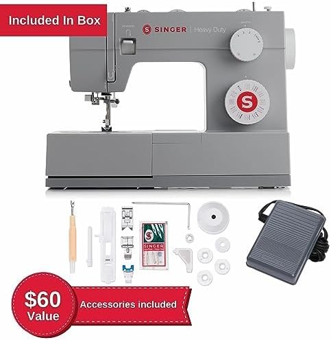 Singer Heavy Duty 4432 Mechanische Nähmaschine, 32 Stiche, Leistungsstarker Motor, Automatisches Knopfloch, Automatischer Nadeleinfädler, Verstärkungsplatte aus Edelstahl