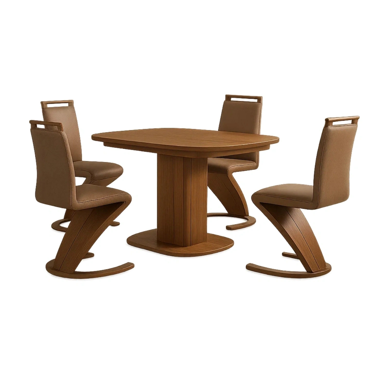 Ensemble de salle à manger 4 places, bois et similicuir marron, design moderne avec dossier incurvé, structure fixe, table 120 x 80 x 75 cm et chaise 45 x 55 x 90 cm, pour repas en intérieur - b6n1Nx7BUOuB