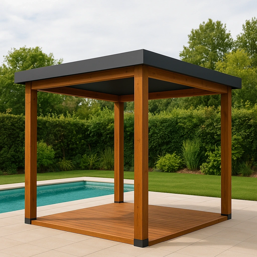 Pavillon de jardin couvert en aluminium marron/noir 300x300x300 cm - lEqodKQ429dd