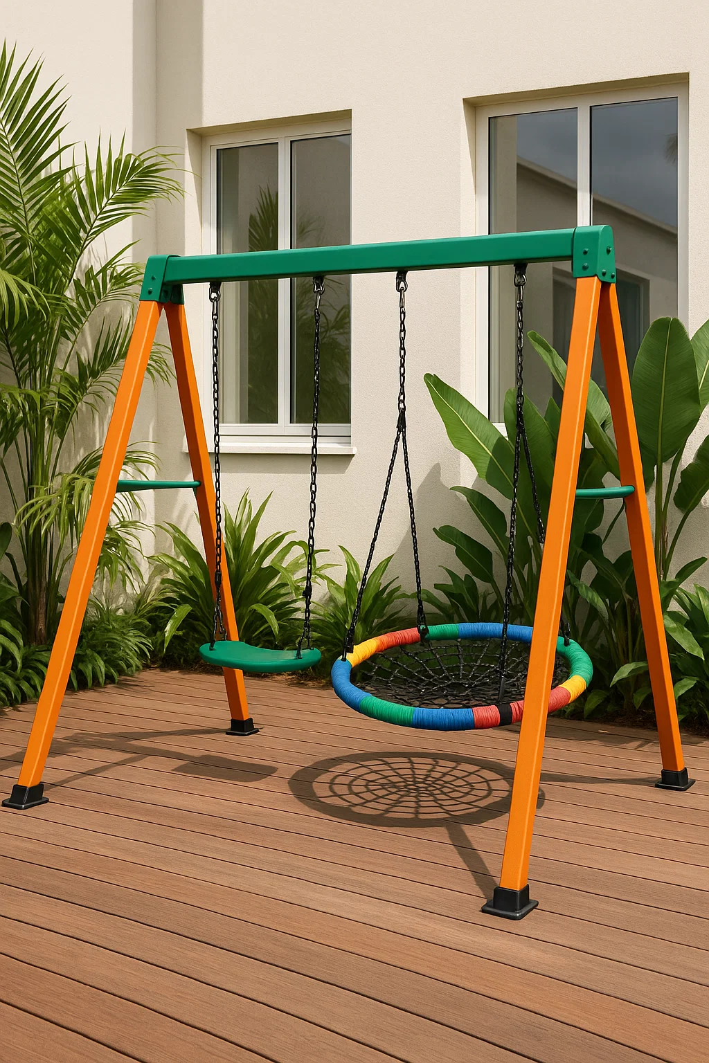 Mehrfarbige Doppelschaukel aus Stahl für Kinder, für den Außenbereich, ca. 210 x 160 x 185 cm JQFxssGQ85JZ