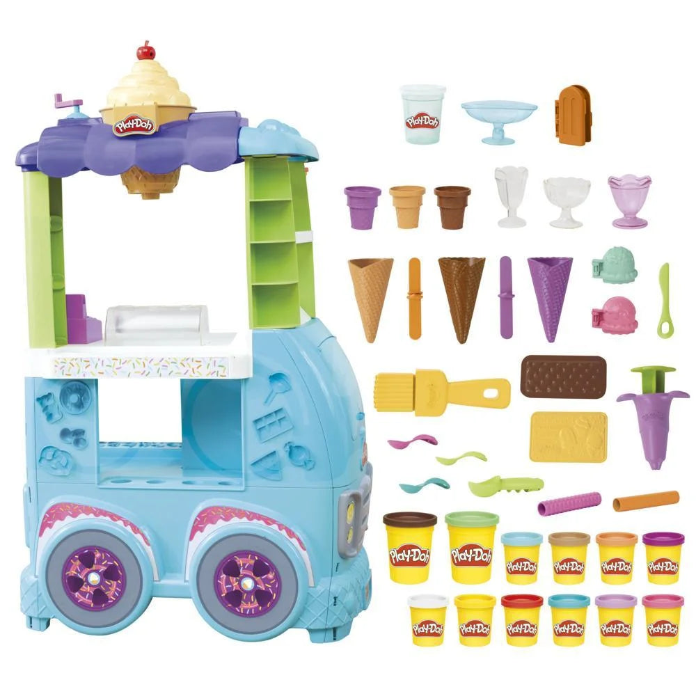 2025 Ultimativer Play-Doh Kitchen Creations Eiswagen mit 27 Zubehörteilen, 12 Behältern und realistischen Geräuschen