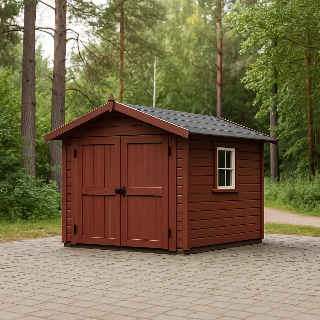 Abri de jardin rectangulaire avec fenêtre, en bois rouge, toit à deux pans, indépendant, 210 x 260 x 220 cm - 9gAV7GTGcVkg