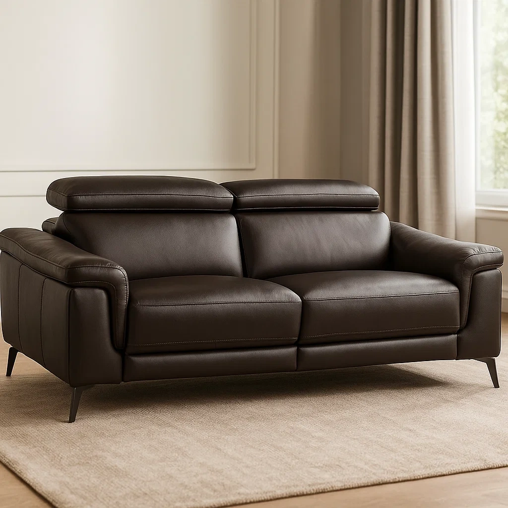 Zweisitzer-Relaxsofa, bezogen mit schokoladenbraunem Rindsleder, für Wohnzimmer, 215 × 103 × 99 cm - 6ySTK6BUcEEM