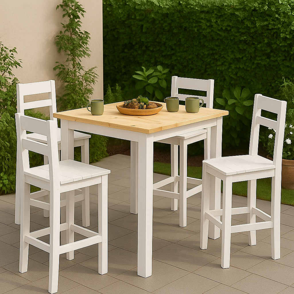 Ensemble bar de jardin, pin blanc/naturel, extérieur, 82,5 x 82,5 x 110 cm