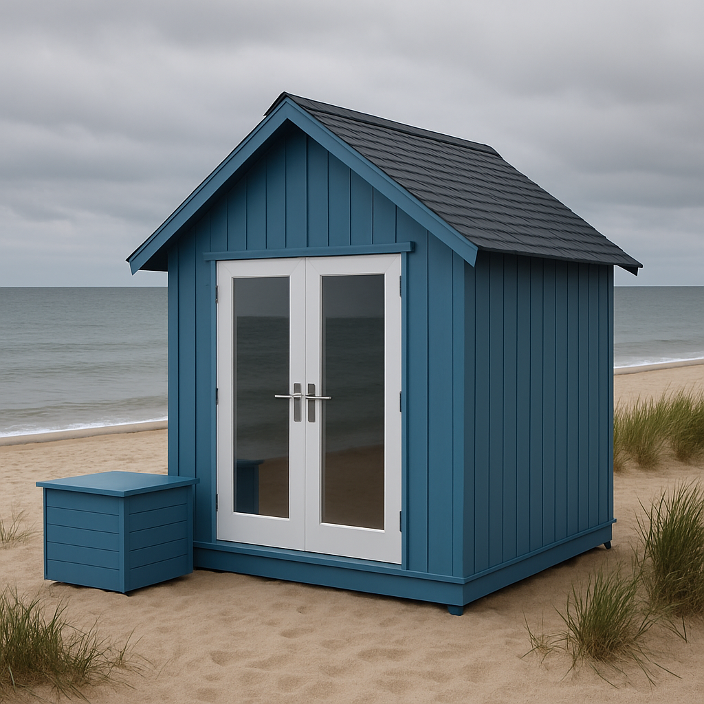 Abri de jardin en résine bleue, style plage, 220 × 180 × 240 cm