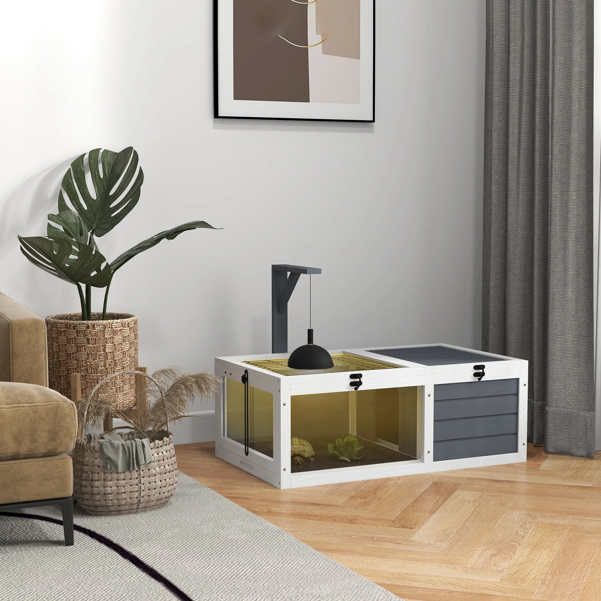 PawHut Schildkrötenhaus 2025 mit Holzlampenständer. Grau