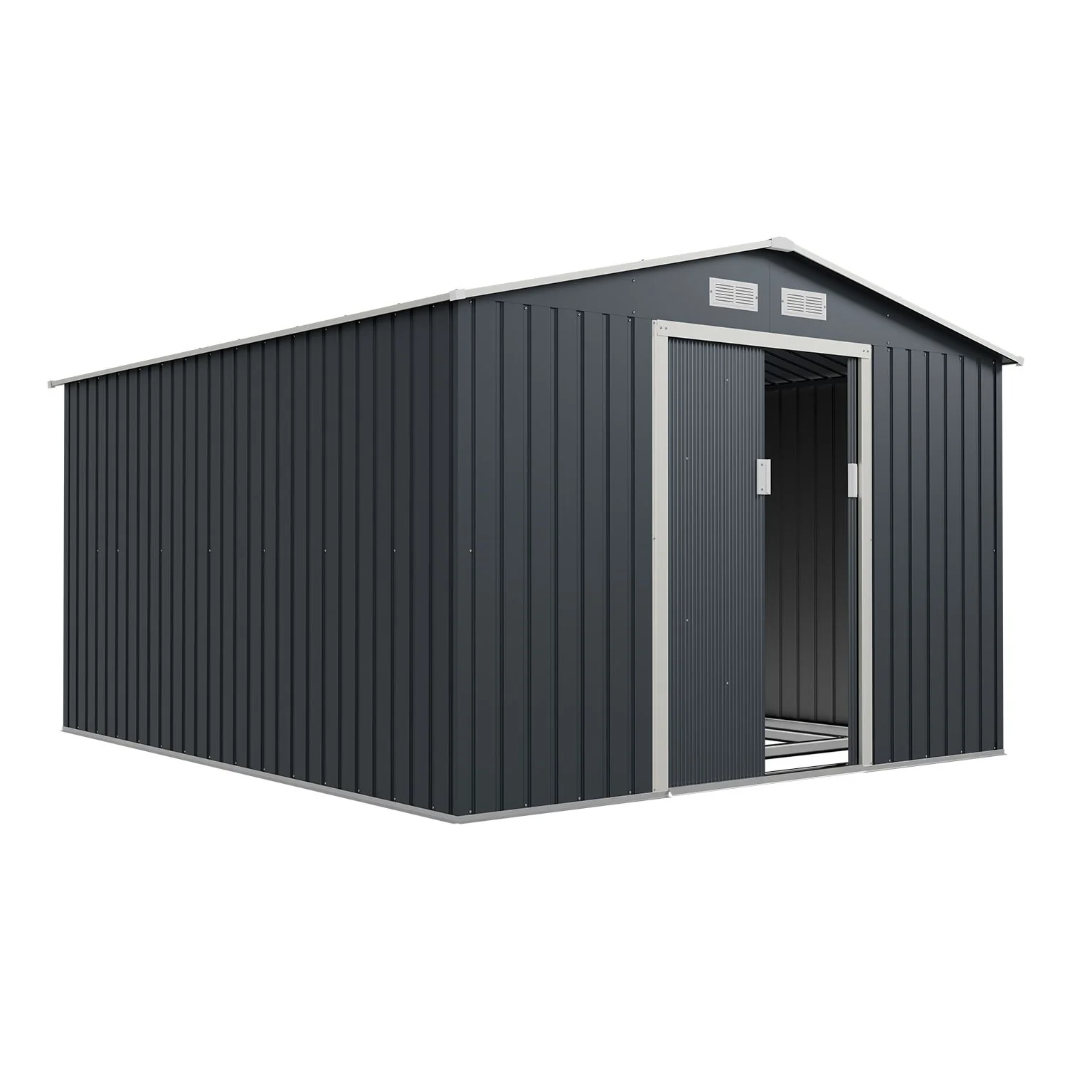 Gartenhaus M aus dunkelgrünem Metall, Baujahr 2025, mit Schrägdach