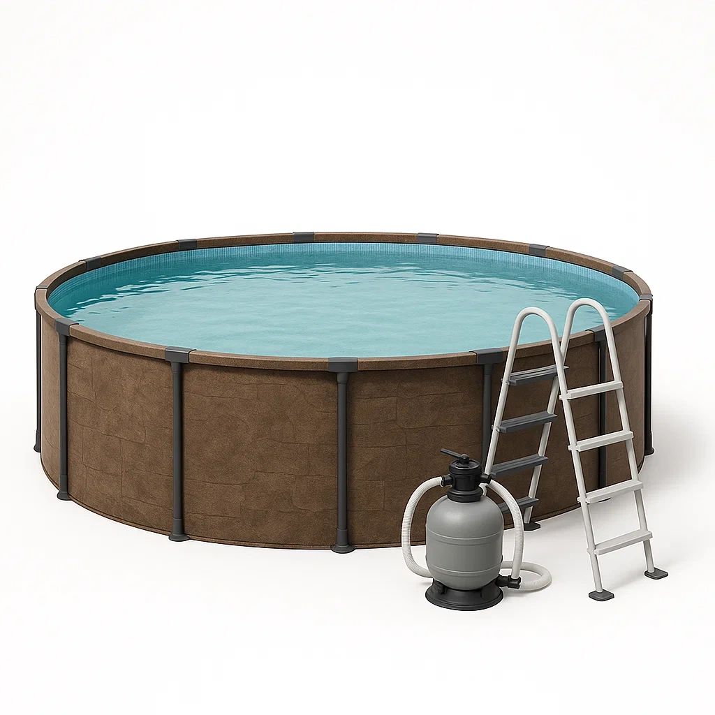 Runder, röhrenförmiger Swimmingpool 358 x 98 cm, beige, mit Filter und Leiter lWPgBkA279wR