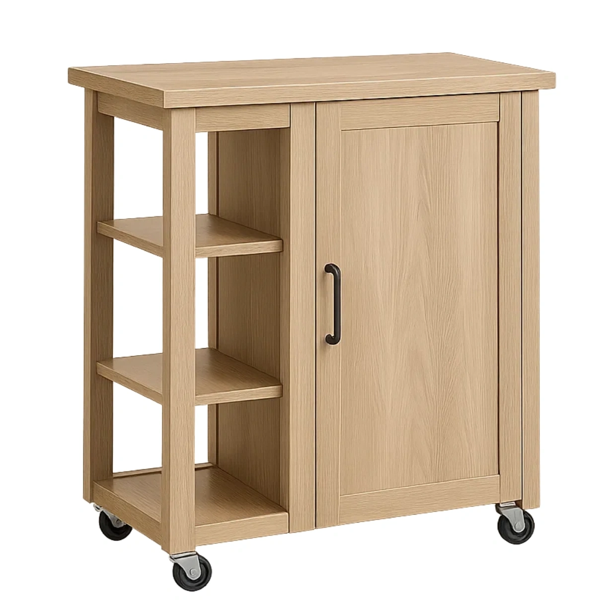 Îlot de cuisine, desserte de cuisine à roulettes, bois naturel, portes et étagères, 80 x 40 x 85 cm. - kUK3ihRBc4As