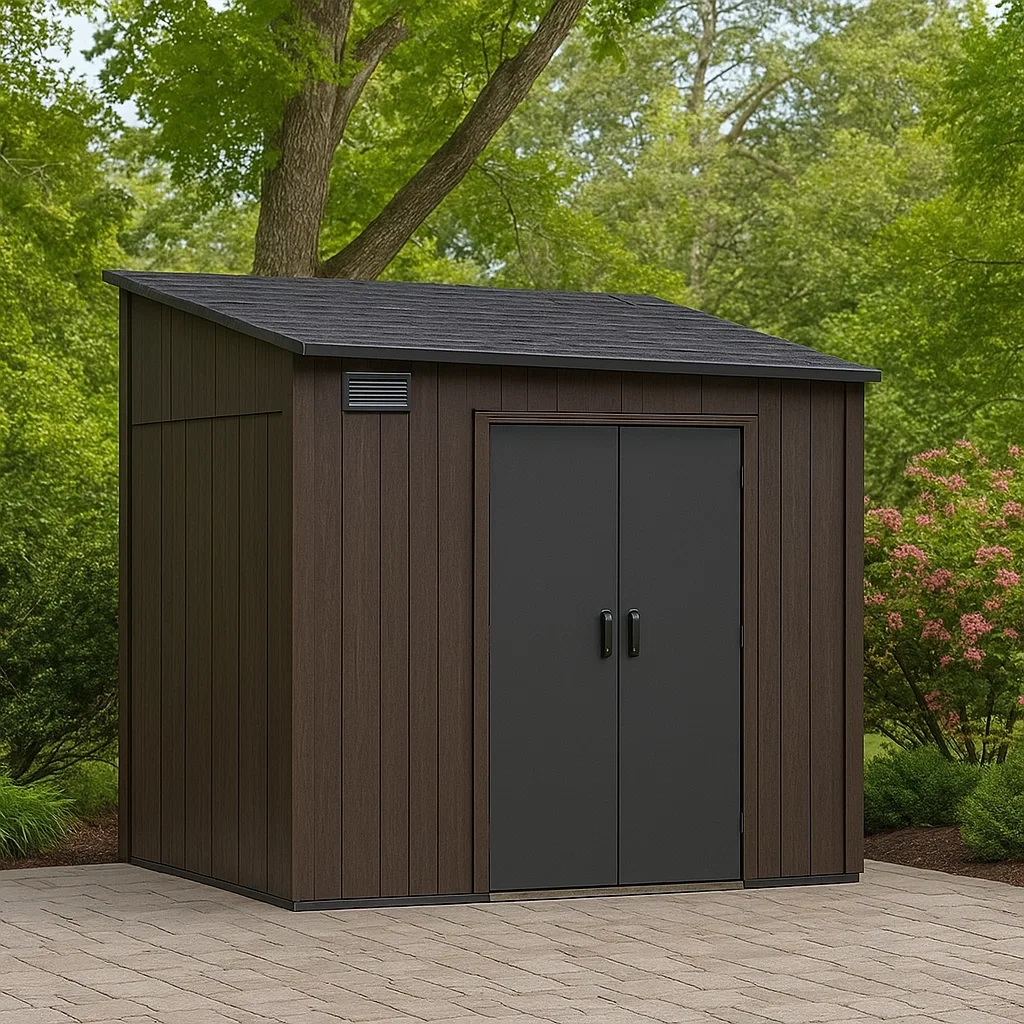 Abri de jardin en résine, à double porte, marron et noir, dimensions 250 x 200 x 220 cm, pour extérieur - YNWjgCxVzzLW