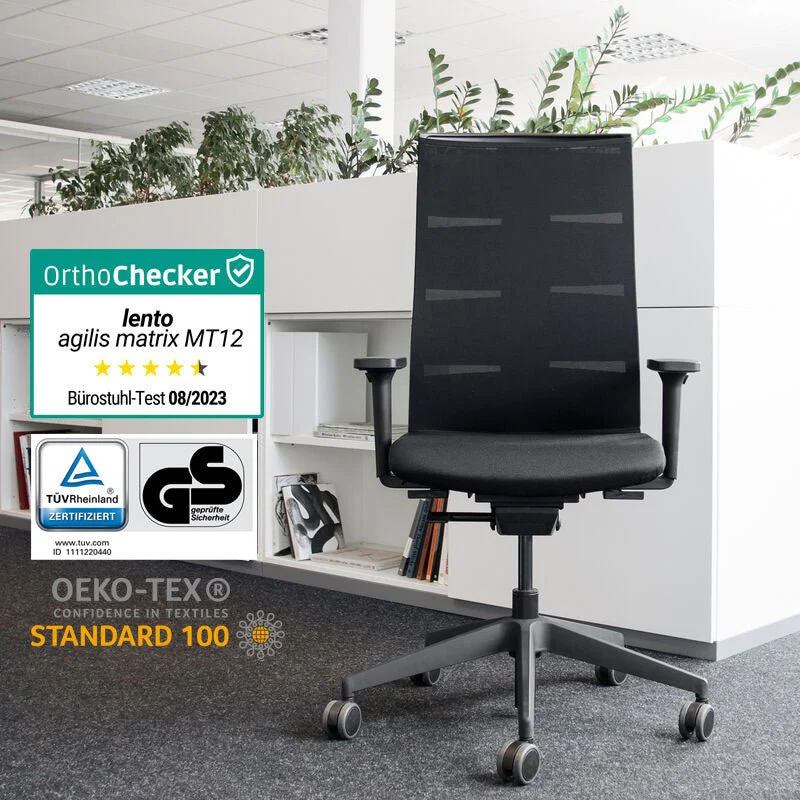 Slow Agilis MT12 Ergonomischer Bürostuhl mit schwarzem Kreuzfußkreuz – 30 Jahre Garantie – Hergestellt in Deutschland