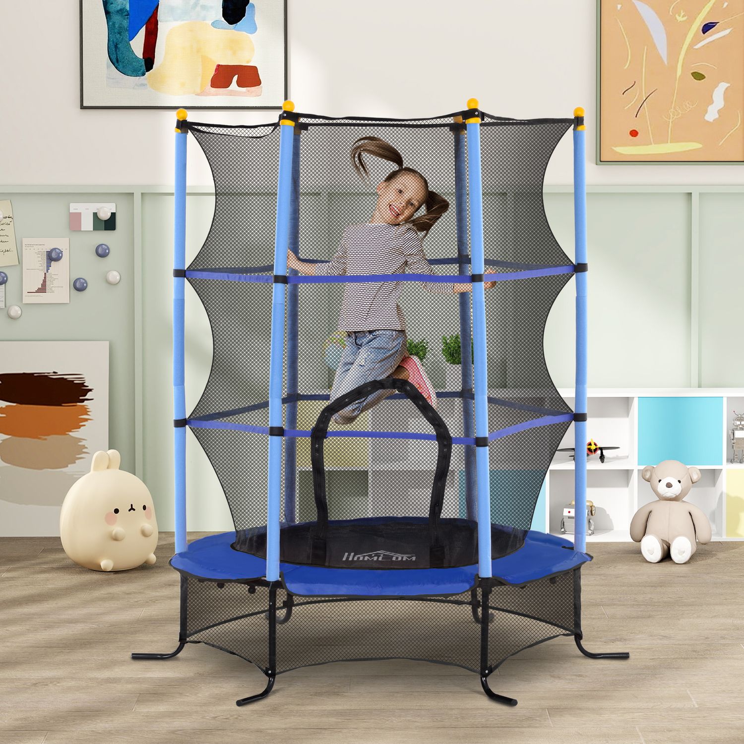 Homcom Kindertrampolin Ø163 cm mit Sicherheitsnetz, Blau