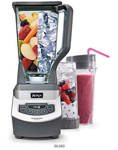 Ninja Professional Standmixer mit 1100-Watt-Basis, 2,1-Liter-Crusher-Behälter und zwei 473-ml-Bechern für Frozen Drinks und Smoothies (BL660), Grau