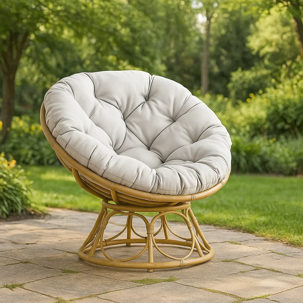 Chaise de terrasse beige en rotin et osier, pour usage extérieur résidentiel, 81 x 81 x 76 cm