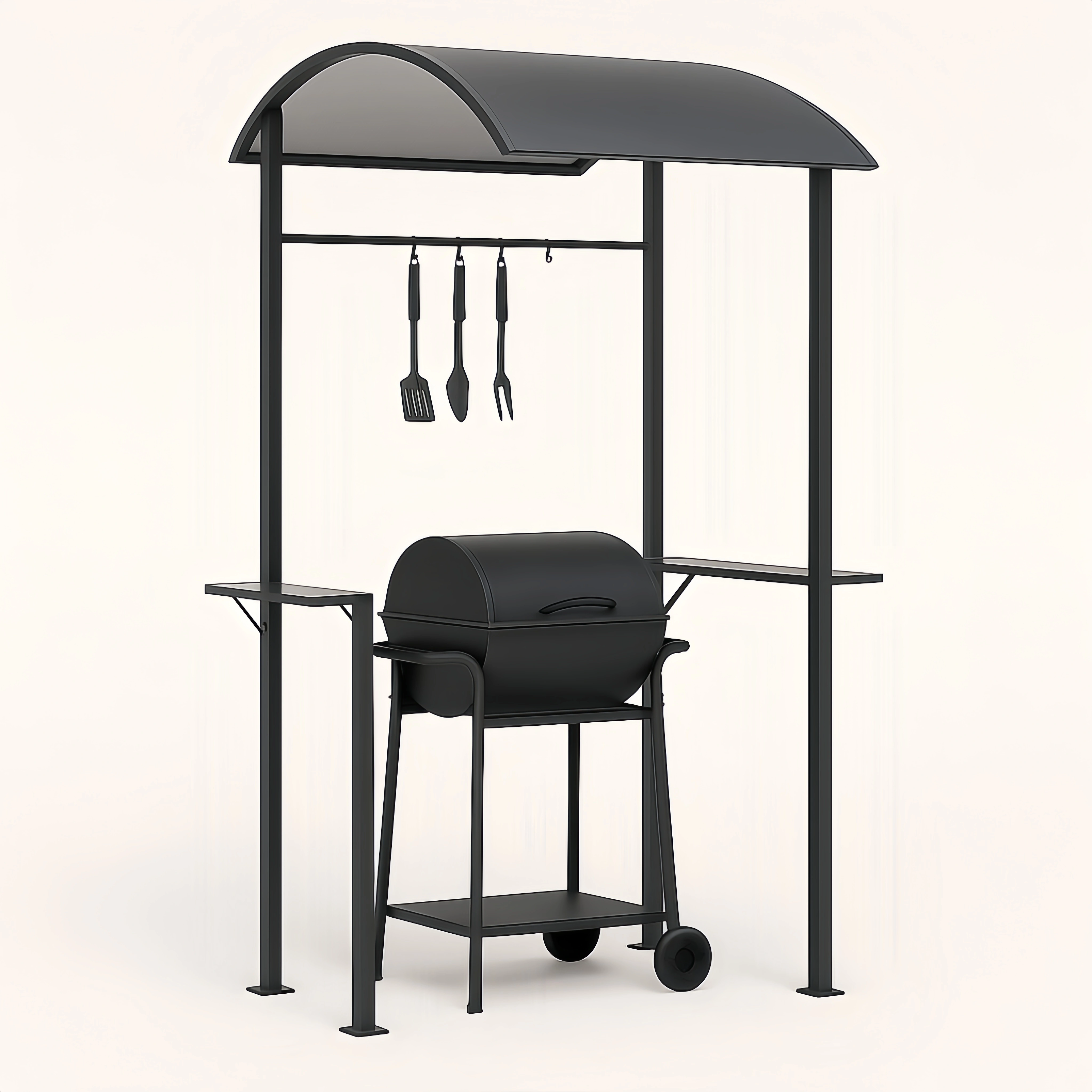 Gazebo barbecue d'extérieur en acier noir pour jardin et terrasse, 240 x 150 x 230 cm
