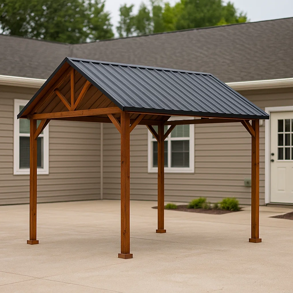 Kiosque et tonnelle rectangulaires en bois marron, à toit à deux pans, autoportantes, 200 x 300 x 290 cm, pour jardin - 111IPGxeM4mS