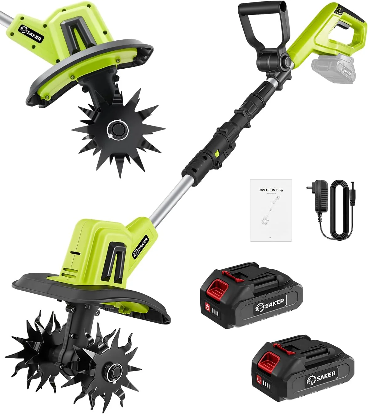 Motobineuse Électrique Sans Fil Saker 22V. Motoculteur Léger pour Jardinage. Largeur de Labor 9 Taschen. Profondeur 6,3 Taschen für die Vorbereitung des Sols. Désherbage et Jardinage. mit 2 Batterien SK-TC18B