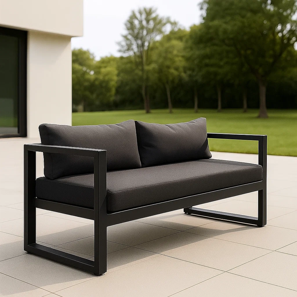 Canapé d'extérieur noir, aluminium et polyester, idéal pour le jardin, 206 x 71 x 69 cm