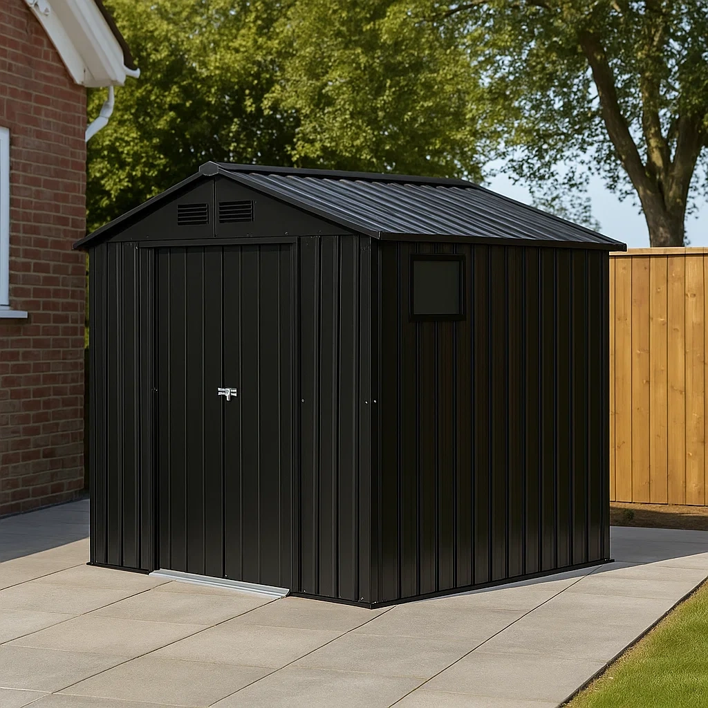 Abri de jardin rectangulaire en acier noir, à toit en pente, conçu pour une installation sur une surface plane, 210 x 235 x 230 cm, pour usage extérieur - gXwPDHLIRaKx