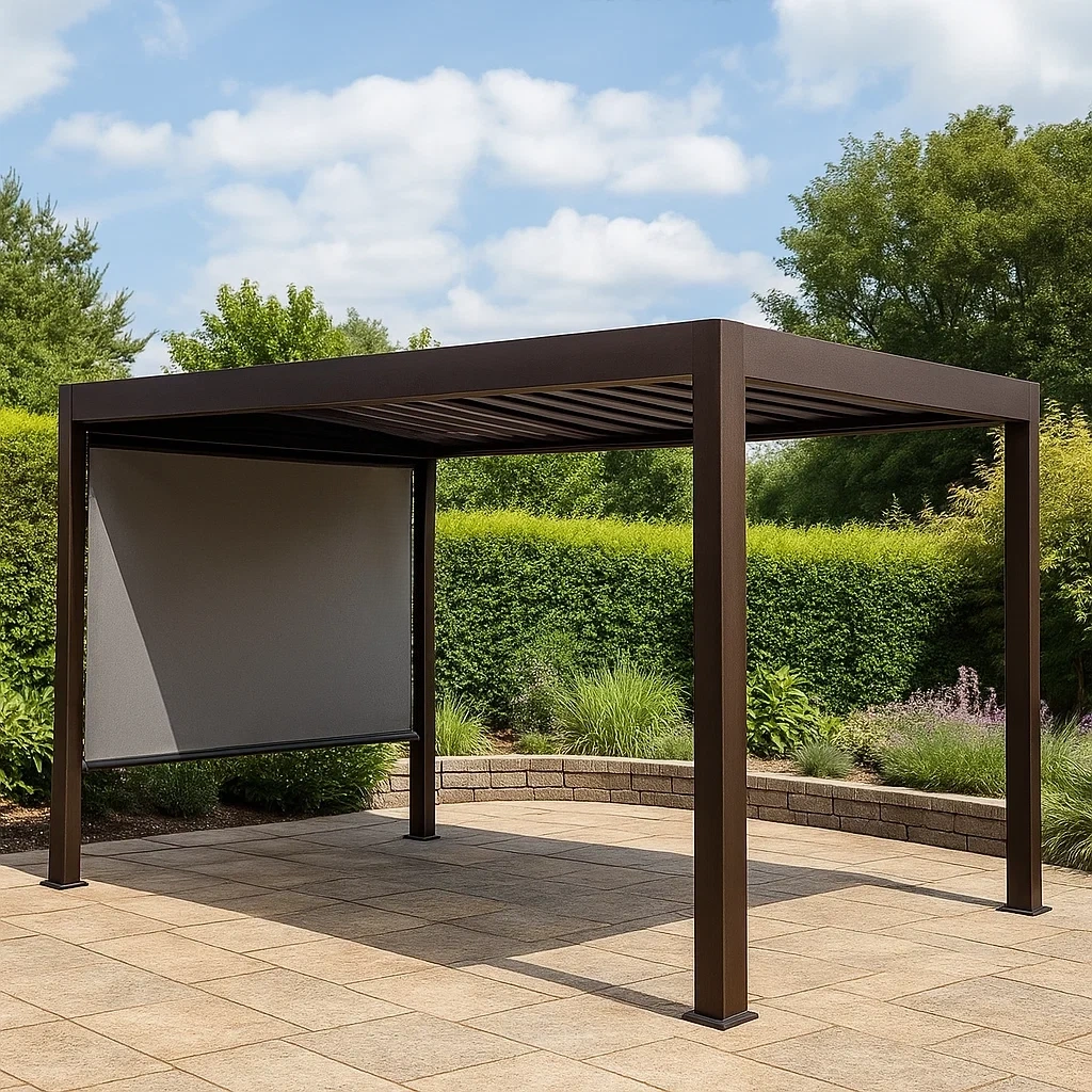 Pergola rectangulaire en métal marron, toit à lames, installation fixe, 300 x 250 x 240 cm, pour jardin ou terrasse - PhuBIv9lBsd5