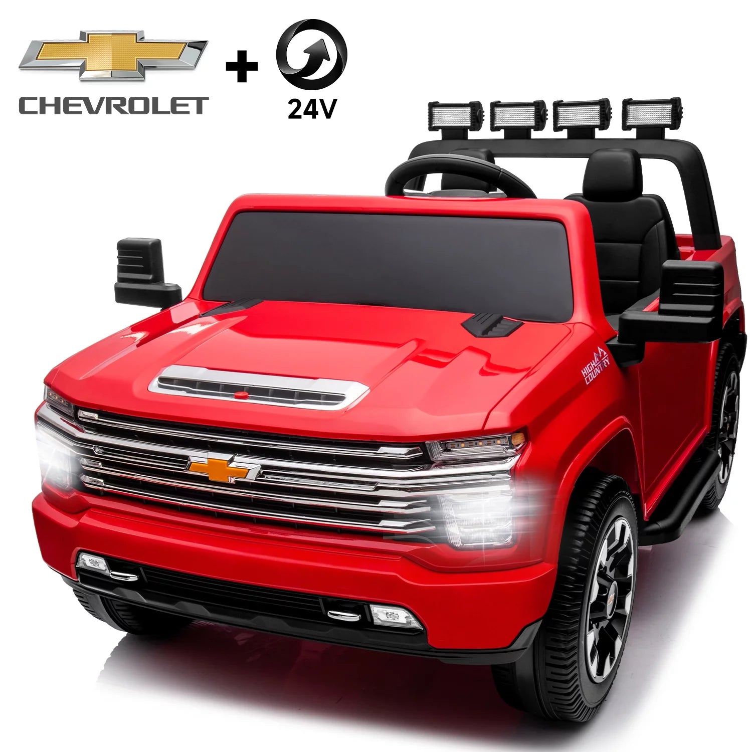 Track 7 24V Elektro-Kinderauto, lizenziertes Silverado HD Pickup-Truck-Modell für 2 Passagiere, Fernbedienung, Musik, ABC, Rot