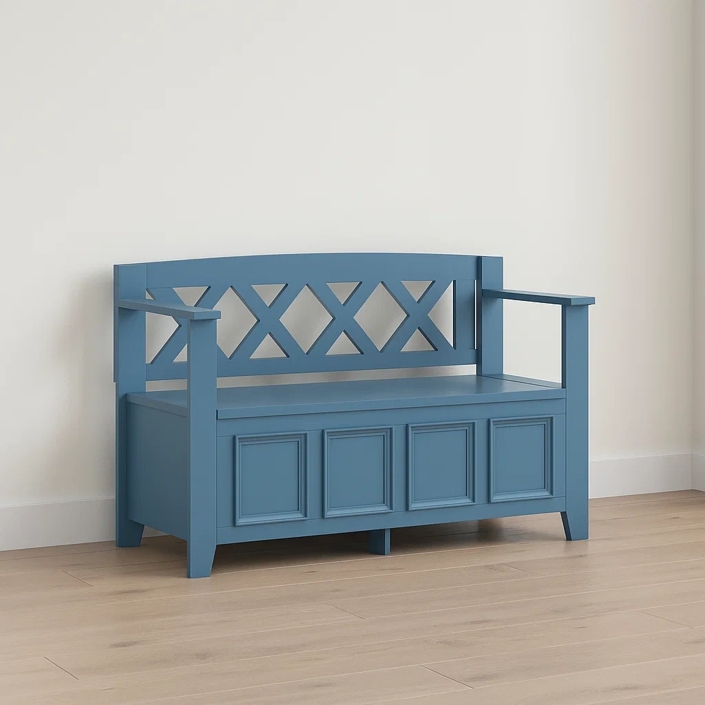 Banc d'entrée, bleu vieilli, bois, pour usage intérieur, 122 x 43 x 71 cm