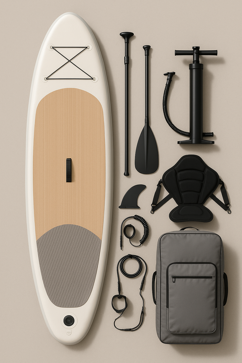 Planche de paddle gonflable beige-gris en PVC pour loisirs en lac ou en mer, 320 × 84 × 15 cm, zmzNUgx552gA