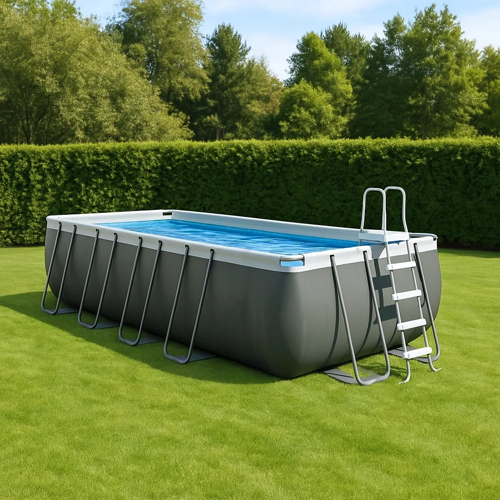 Piscine de jardin blanche en PVC et acier, dimensions : 732 x 366 x 132 cm