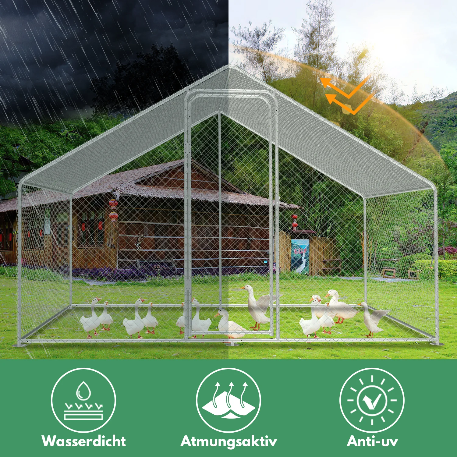 Sonnewelt Hühnerstall-Außengehege mit Markise, Baujahr 2025 – 3 x 2 x 2 m