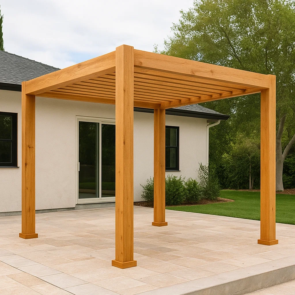 Pergola carrée en bois massif brun clair, sans toit, structure fixe avec poteaux renforcés, 300 x 300 x 240 cm, pour jardin ou terrasse - mtG5Ml4DWxma