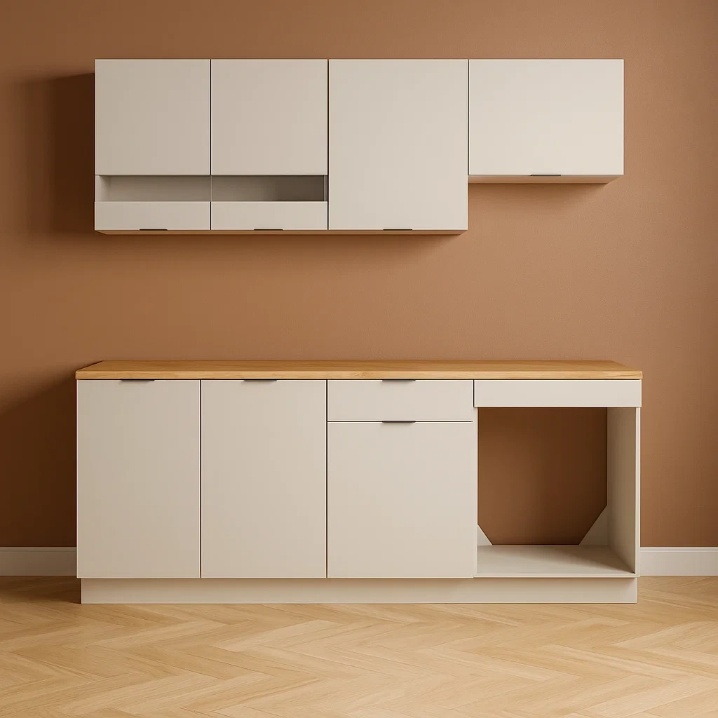 Cuisine modulaire complète en gris anthracite et bois mélaminé pour intérieur 200×60×82 cm - oNpBC7ubia4N