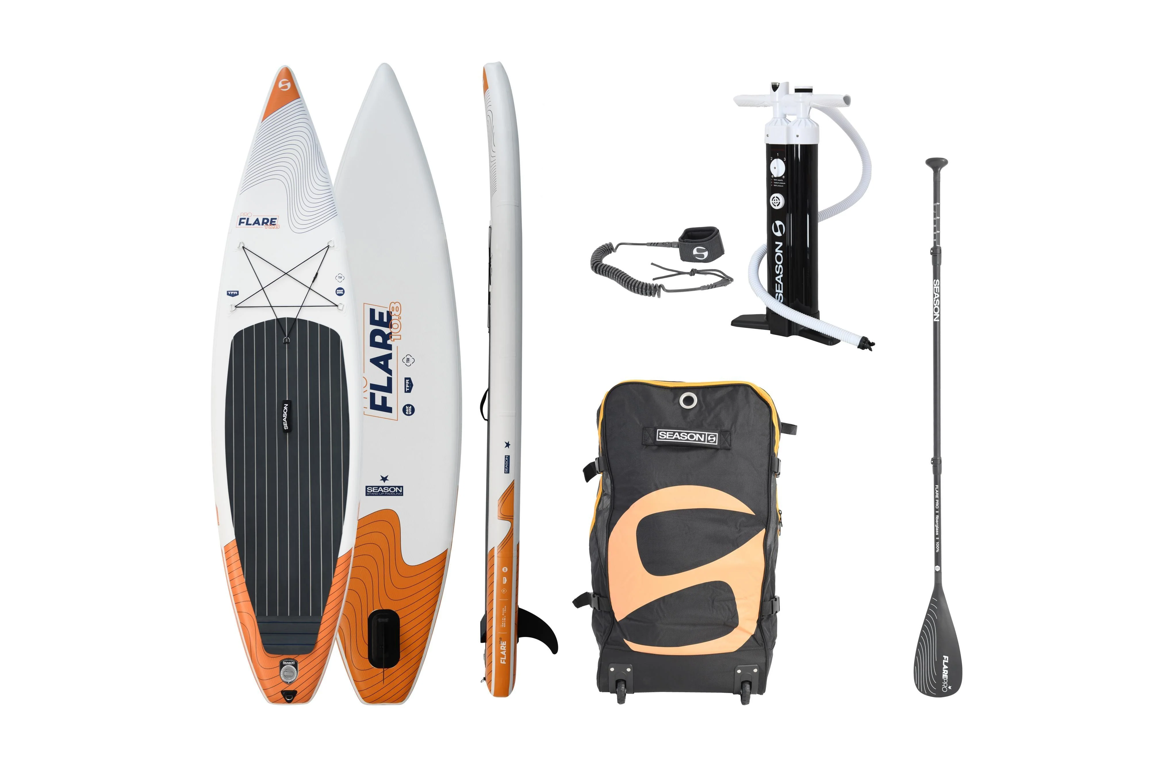 2025 Flare Pro 10.8 Aufblasbares Touring-SUP-Board – Double Layer Fusion, mit Fiberglas-Paddel, Pumpe und Rollenrucksack