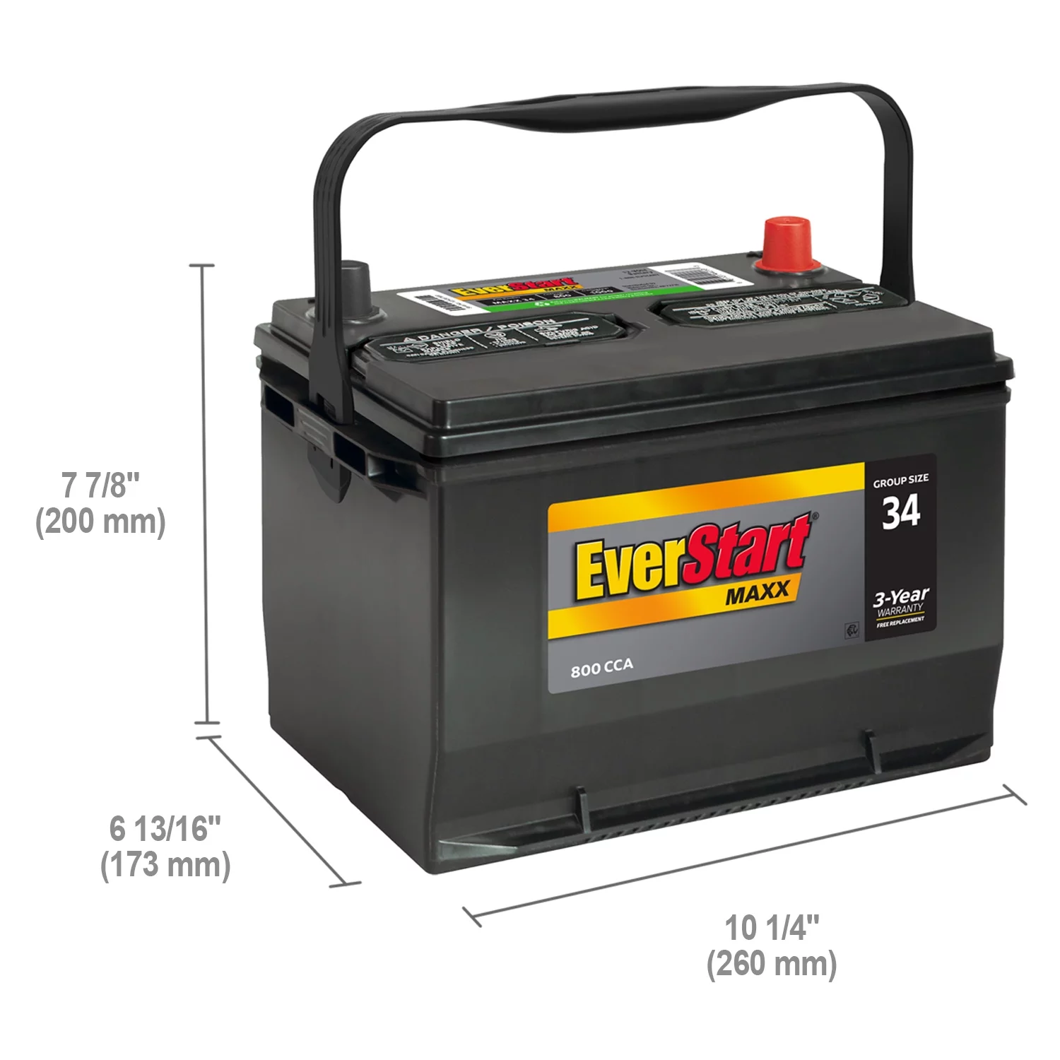 EverStart Maxx Blei-Säure-Autobatterie (Modelljahr 2025). Gruppengröße 34. 12 Volt. 800 Kaltstartstrom (CCA).