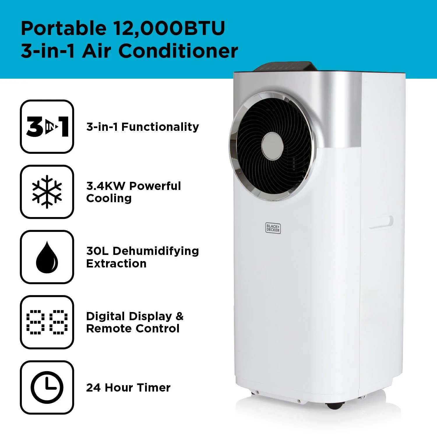 Black+Decker BXAC40008GB 3-in-1 tragbare Klimaanlage 12000 BTU Weiß