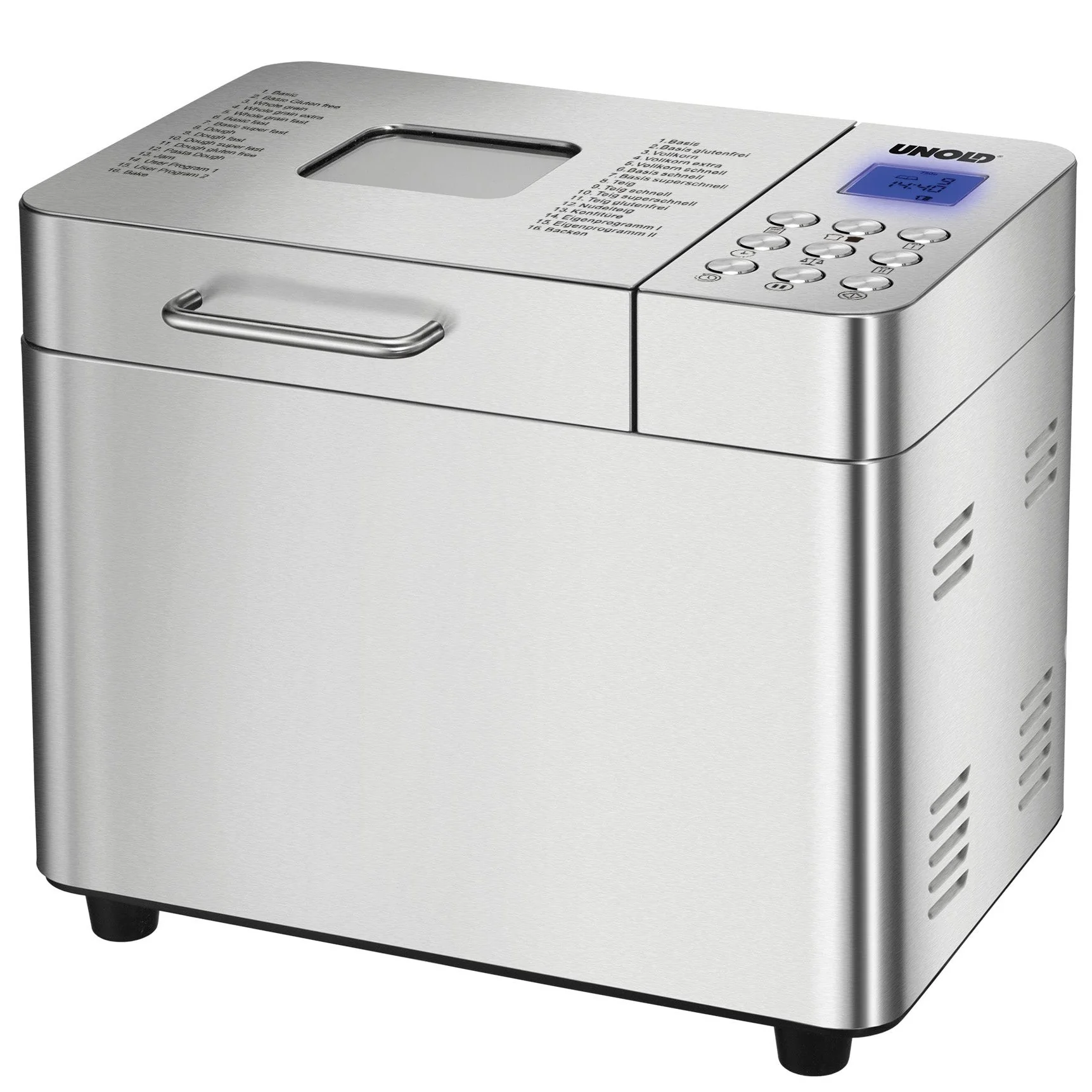 Backmeister® Edel Brotbackautomat 2025 aus Edelstahl. 550 W. 16 Automatikprogramme.