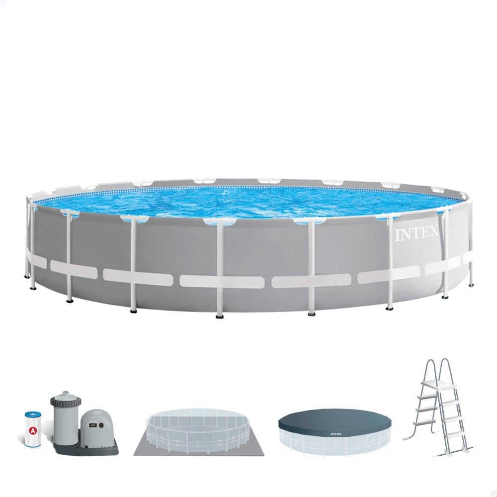 Intex 549x122cm Runder, röhrenförmiger PVC-Aufstellpool, Grau, mit Filterpumpe