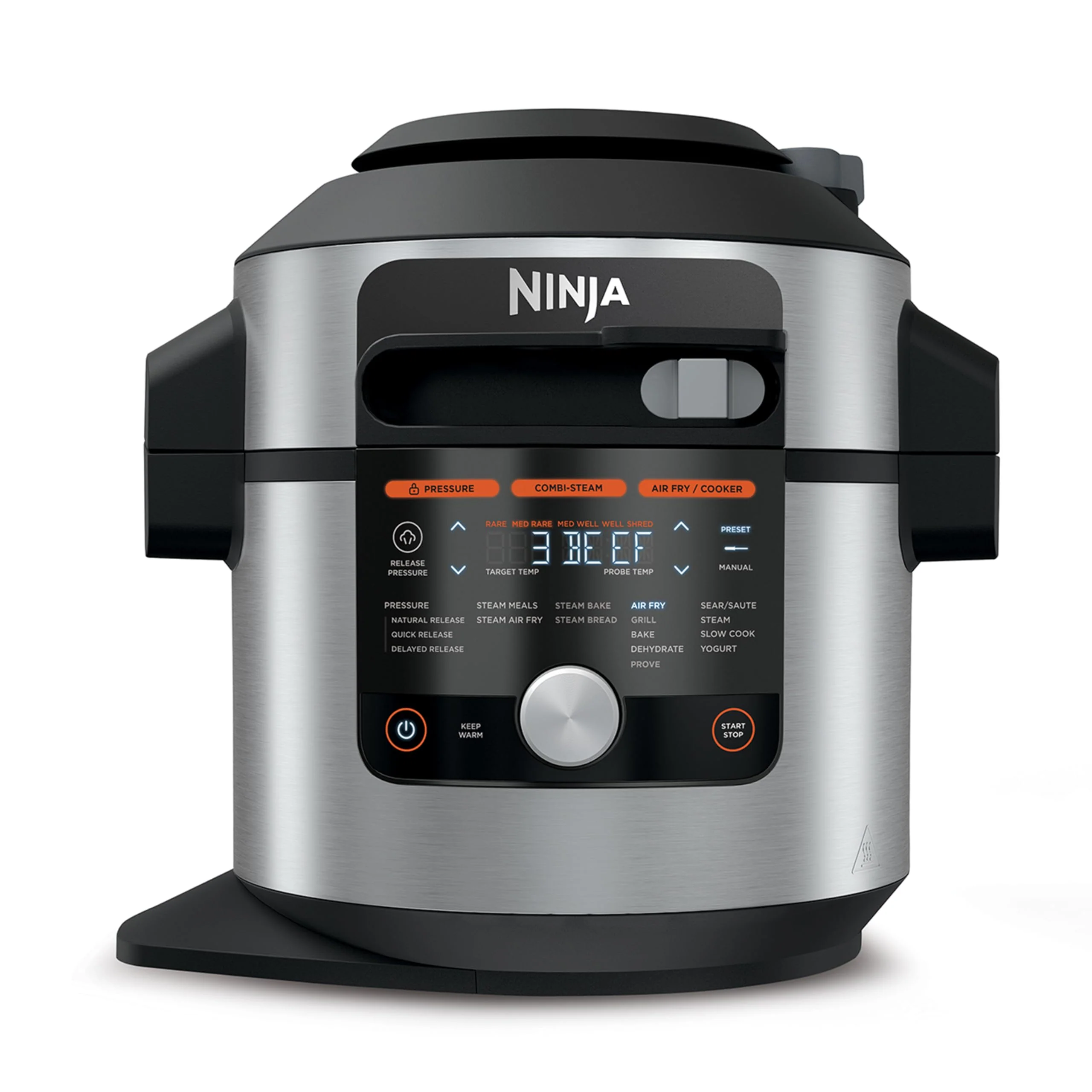 Ninja Foodi MAX Multifunktionskocher mit intelligentem Deckel (Modelljahr 2025). 7,5 l. 14-in-1-Multifunktionskocher. Schnellkochtopf. Heißluftfritteuse. Schongarer. Digitaler Temperatursensor. Edelstahl. OL750EU