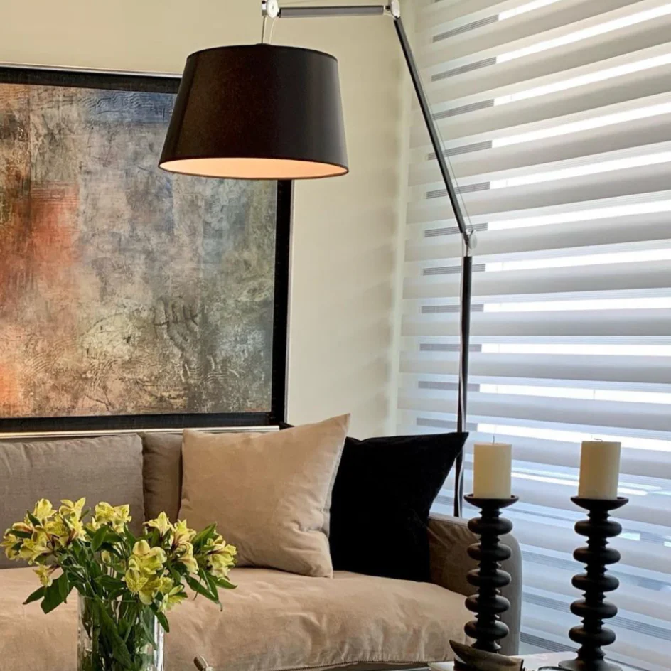 Stehleuchte 2025, Metall, Chrom, Schwarz, Stoffschirm, E27 - LGLP0023