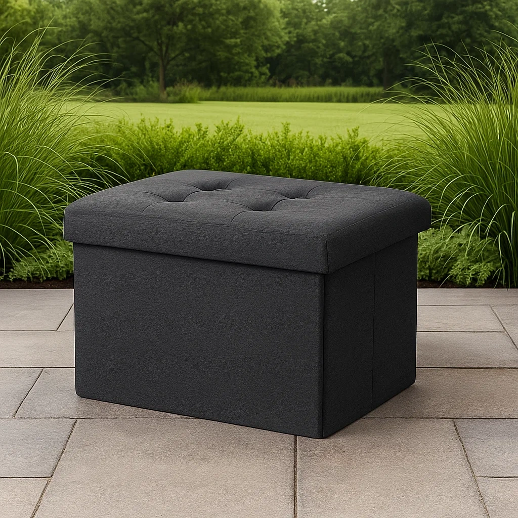 Tabouret d'extérieur, noir, en coton avec mousse, jardin, 43 x 33 x 33 cm