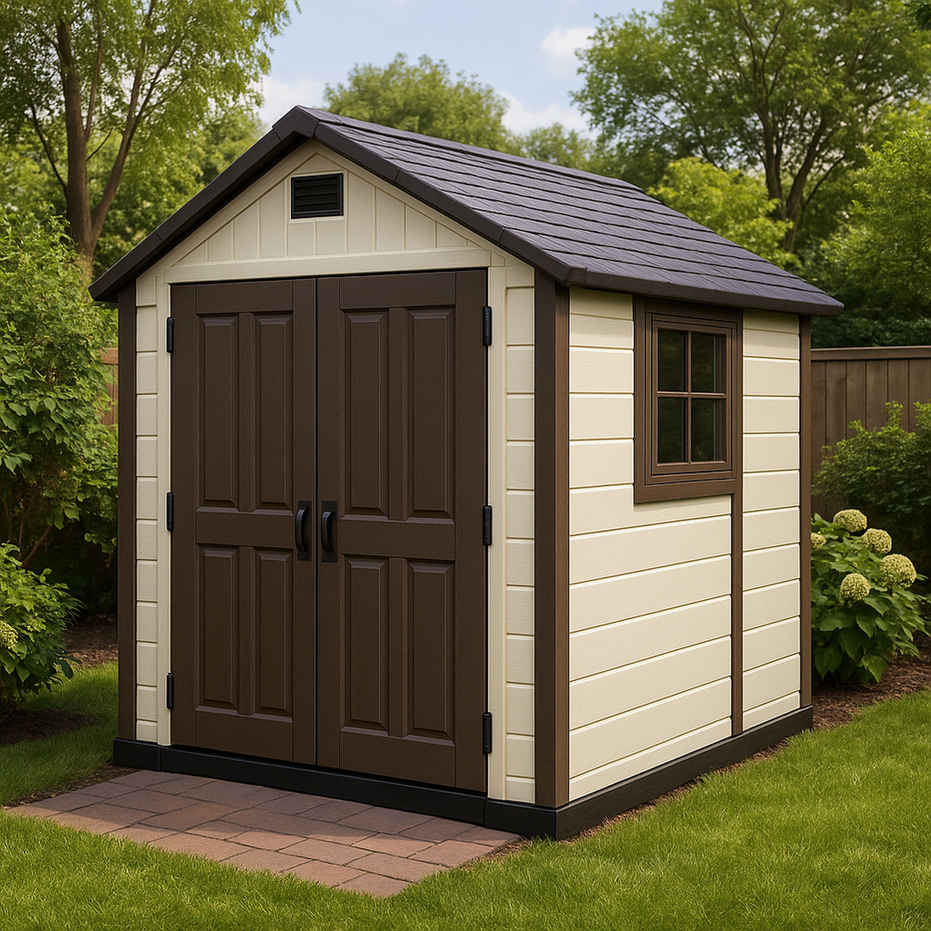 Abri de jardin en résine 210 x 190 x 225 cm Beige/Marron pcXyOfG398kA