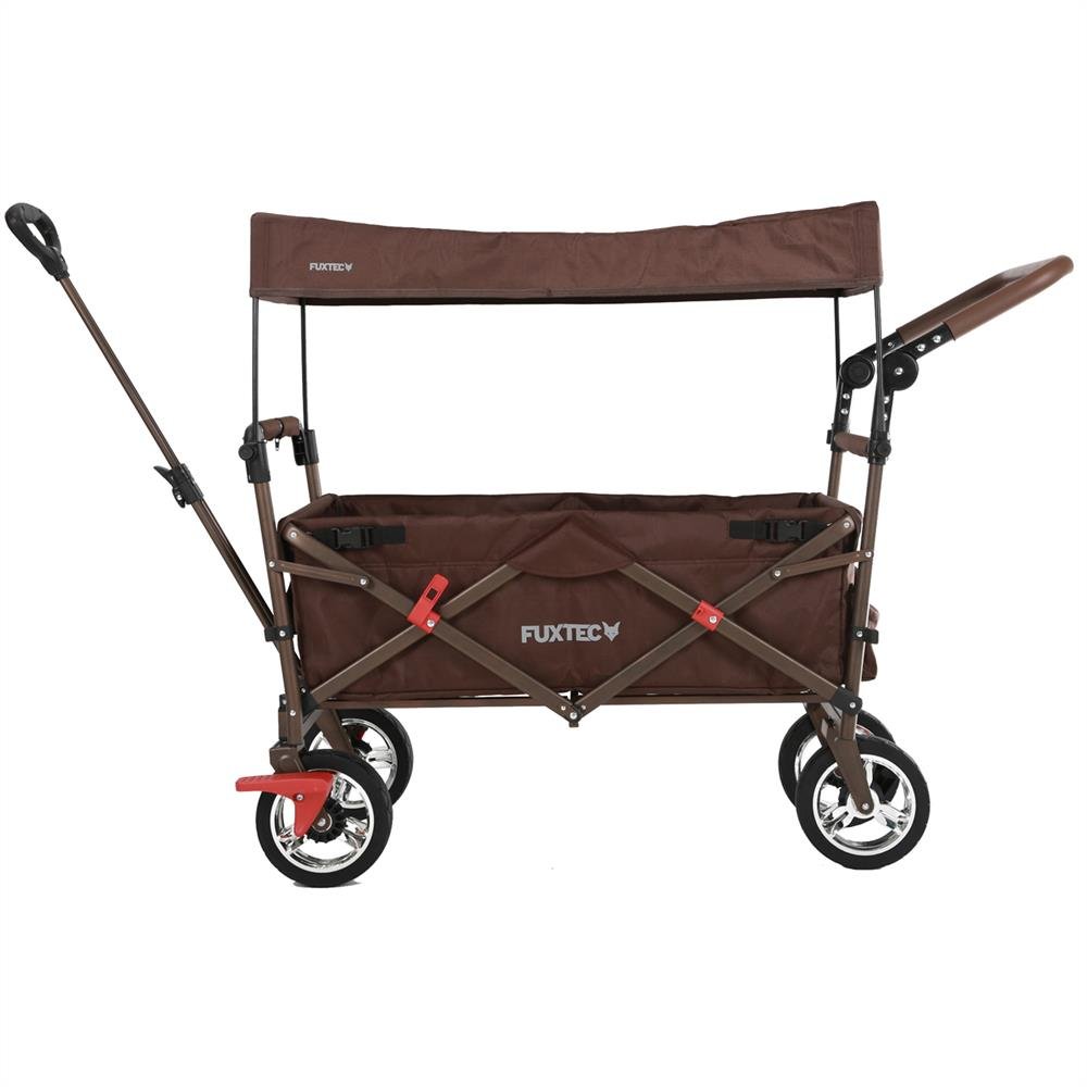 Bollerwagen FUXTEC FX-CT700, grauer Faltbuggy für den Transport von Kindern, Stadt, Land, Strand oder Berge – mit UV-Schutzverdeck, Schiebegriff, Vorder- und Hinterradbremse, das Original