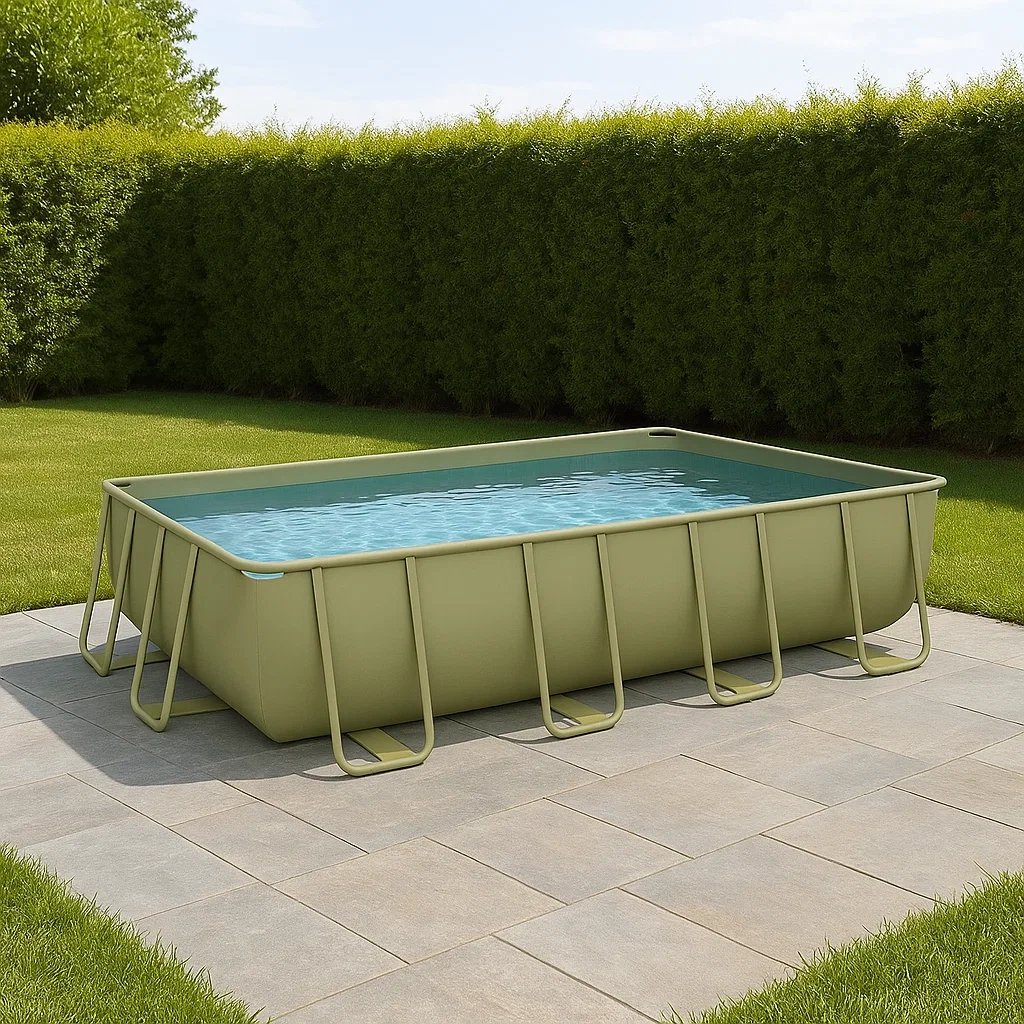 Piscine tubulaire rectangulaire, 6800 litres, structure métallique, couleur verte, montage indépendant, dimensions 300 x 200 x 75 cm - rxwlSsJGbwkJ