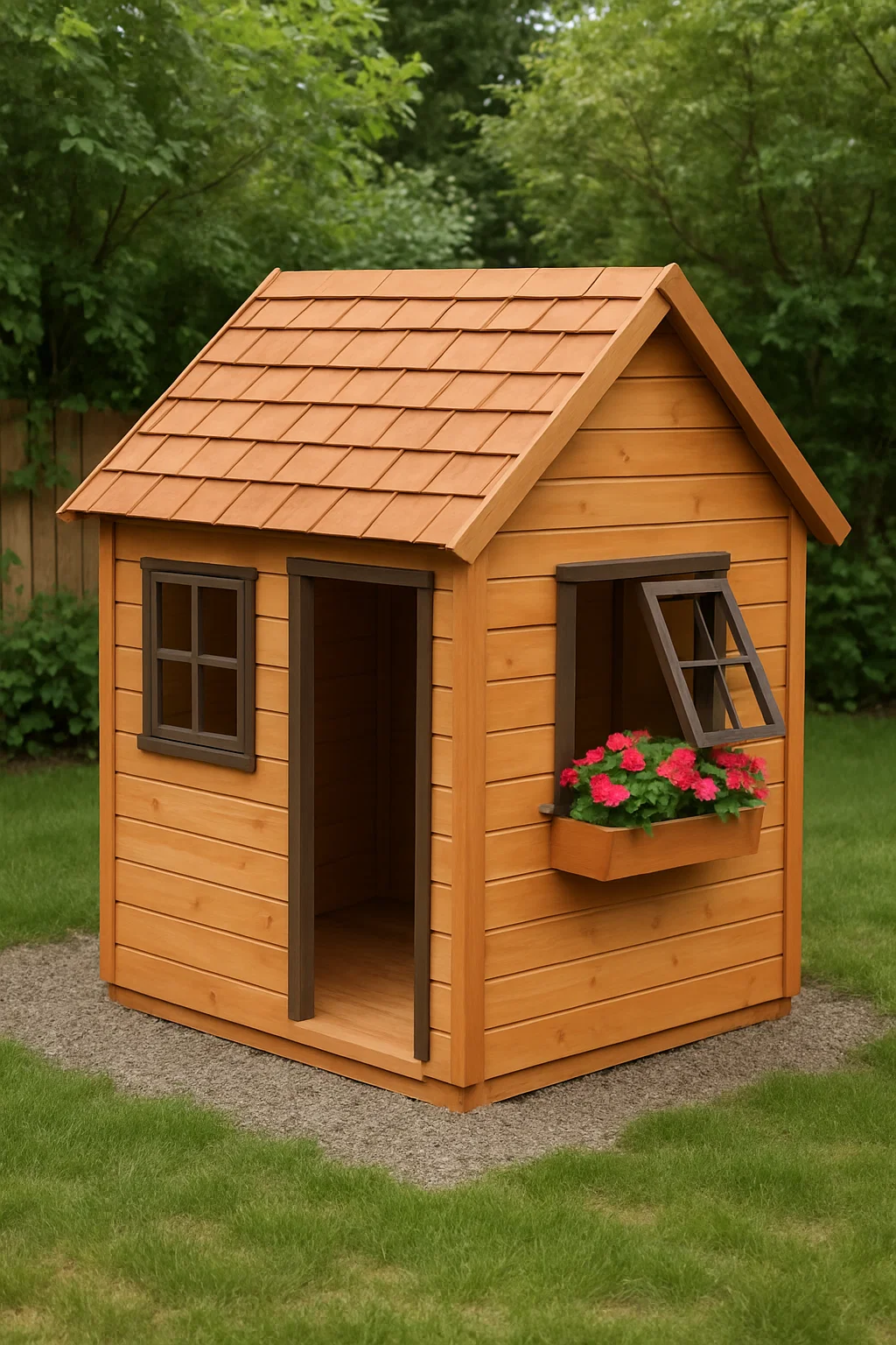 Cabane de jardin en bois naturel pour enfants avec fenêtre et porte, 130 x 110 x 145 cm ISkozoe131Bh