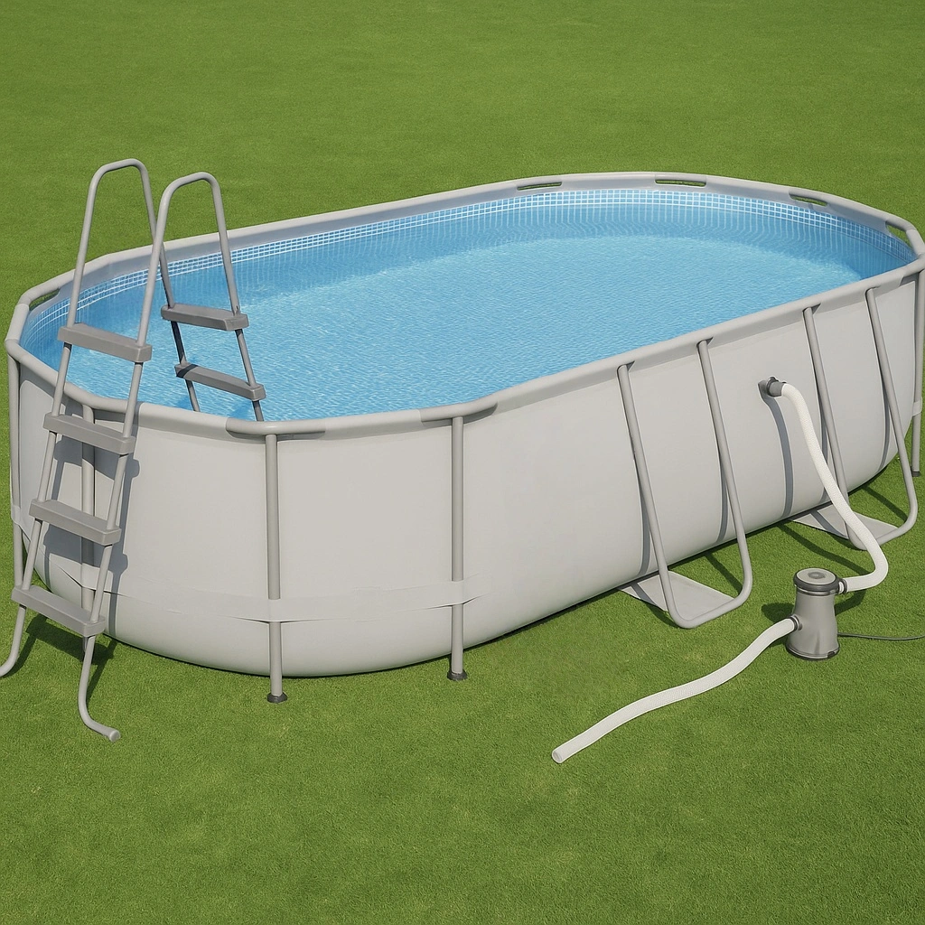 Ovaler, abnehmbarer Aufstellpool, grau-blaues PVC, für den Garten, 488 x 205 x 107 cm - nfUwPdq306wb