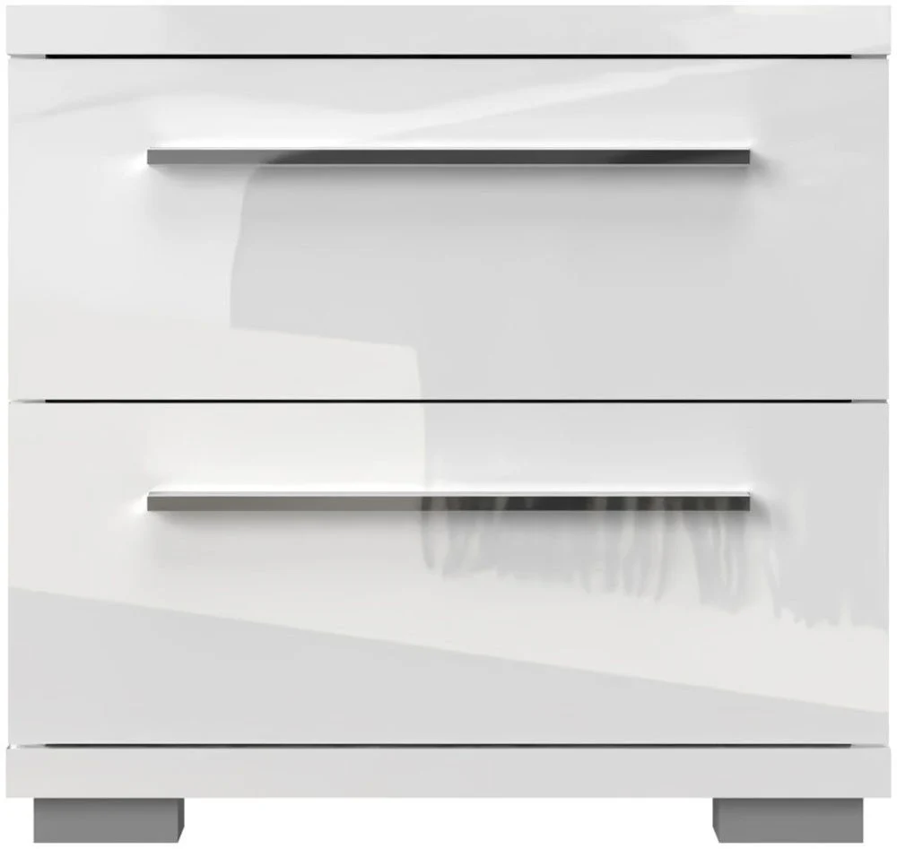 Hochglanzweißer Klaviernachttisch mit 2 Schubladen, 45 cm breit