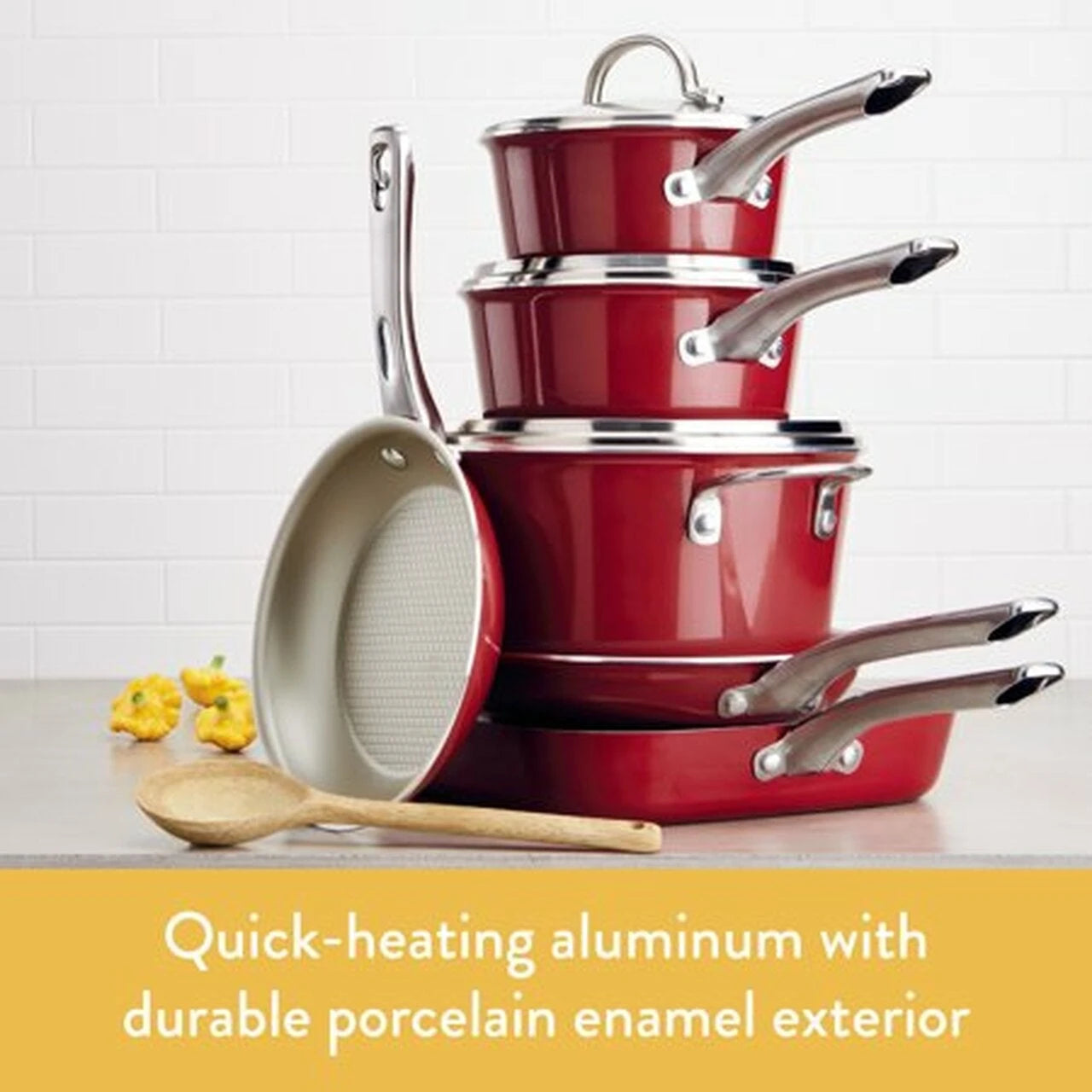 Ayesha Curry 10-teiliges Kochgeschirr-Set aus emailliertem, antihaftbeschichtetem Porzellan, Sienna-Rot